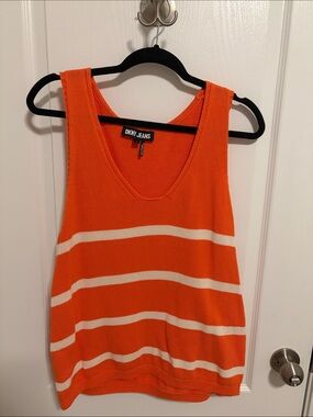 DKNY Orange and White Striped Knit Tank Top